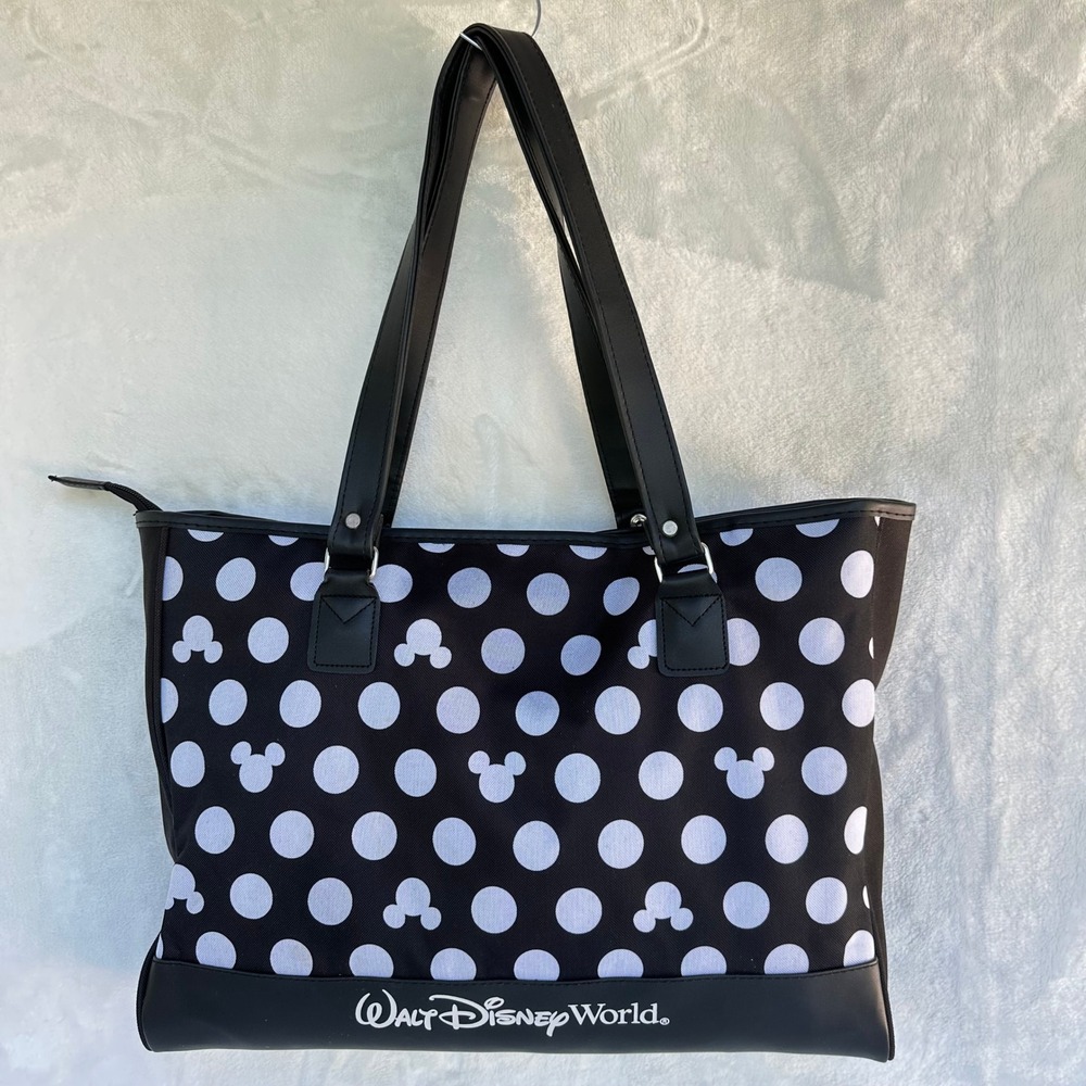 Walt Disney World Mickey Mouse Polka Dot Tote Bag Black White Disney Parks Zip